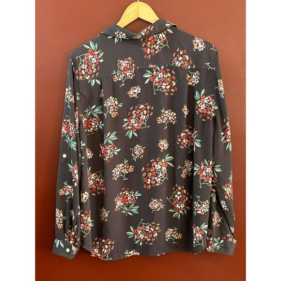 Loft Womens Retro Floral Button-Up Shirt X-Large Cottagecore Adjustable Sleeve - Picture 4 of 6